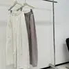 Cós com cordão tipo botão calça casual branca de perna larga estilo fino toque solto relaxado Tencel algodão calça reta comprimento total