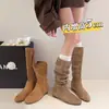 Estilo Primavera e Verão Botas Baixas Meilade Botas Longas Femininas 2026 Novas Versáteis Solado Macio Emagrecimento Botas Longas