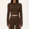 Chamarra corta de yoga transfronteriza para mujer, cuello alto, con cierre de cremallera, secado rápido, manga larga atlética, ropa para correr y fitness al aire libre, 5112