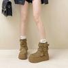 Botas Curtas Slimming de Solado Grosso Estilo Retrô com Uma Tira Combinadas com Casaco, Botas de Combate, Novas Botas de Camurça para Mulheres Outono e Inverno 2026