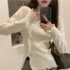 Top de Punto Dividido con Lazo Estilo Nuevo Primavera Ropa de Mujer Estilo Año Nuevo Manga Larga Capa Base Top Lateral Elegante Chic