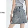 Saia Jeans Saia Feminina Verão Fina 2025 Nova Cintura Alta Sexy Culottes Petite Linha A Justa ao Corpo Saia Curta