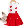 Ropa para Bebés Niñas0-3A Niña Verano Manga Corta Flor Tridimensional Top + Falda Plisada Set de 2 Piezas
