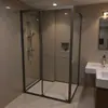 Puerta plegable de hotel personalizada para sala de ducha, puerta corredera interior para sala de ducha en forma de L, puerta de baño de cristal con marco completo