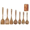 Juego de Utensilios de Cocina de Madera de Acacia, Espátula de Madera Maciza con Mango Largo, Cuchara para Sopa, Colador, Espátula para Cocinar, Herramientas de Cocina para el Hogar