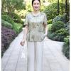 Nuevo Traje de Madre de Estilo Chino, Tops de Chifón para Mediana Edad y Ancianas, Camiseta de Verano de Manga Corta y Delgada para Señora Abuela, Conjunto de Dos Piezas