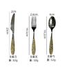 Acero Inoxidable Flor Dorada Tallada Mango Elegante Novedad Vajilla Cuchillo Tenedor Cuchara Vajilla Occidental