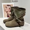 Botines de cuero estilo vintage que aumentan la altura, botines plisados apilados, botas Martin para mujer, botas de cowboy western