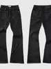 Jeans negros de pierna recta ajustados, versátiles, elegantes, de marca de moda americana de alta calle, de moda, plisados, acampanados, para hombre