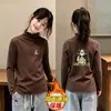 Top de niña con adorno de oreja de madera 2026 Nuevo estilo Niña Polar Casual Ropa interior Otoño Invierno Capa base Infantil Cepillado Manga larga