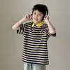 Polo a rayas de manga corta para niño Verano 2026 Nuevo de moda para niños grandes Top de verano de manga media para niño Ropa para niños