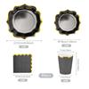 Em Estoque Amazon Preto Ouro Carimbado Descartáveis Talheres Suprimentos de Festa Conjunto Pratos Descartáveis Copos de Papel Guardanapos