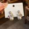 Pendientes de Plata con Baño de Oro Real de 14K, Aguja de Plata, Circonita, Perla, Pendientes de Lujo Ligero de Gama Alta, Modernos y Versátiles, Pendientes Elegantes para Mujer