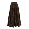 Nova Saia Longa Estampada de Veludo com Bolinhas Estilo Francês Outono/Inverno para Mulheres, Cintura Elástica, Patchwork em Camadas