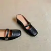 Em estoque~Sapatos Femininos Mary Jane com Biqueira Aberta~Mules com Bico Quadrado e Salto Grosso, Fechados, Fivela de Camélia, Chinelos para Pessoa Preguiçosa, para Uso Externo