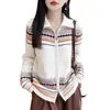 Cárdigan de punto grueso con cremallera para mujer, de lana pura, con siete puntos, nuevo estilo de invierno, abrigo jacquard Fair Isle de punto con cuello y doble cremallera