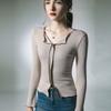 Camisa pequeña estilo francés que combina con todo, estilo occidental, diseño dividido, camisa adelgazante, nueva y elegante camiseta interior de otoño