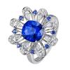 Anel Flor Desabrochando Diamante Completo Mais Vendido Transmissão ao Vivo Douyin Kuaishou Super Brilhante Colorido Luxuoso Anel de Diamante Azul