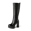 Botas Altas de Tacón Grueso de Otoño e Invierno para Mujer, Botas Largas con Cremallera Lateral, Blancas de Tacón Alto, Botas Largas para Mujer, Impermeables, con Forro Polar, Botas hasta la Rodilla