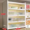 Estantería de almacenamiento de cocina independiente, gabinete de almacenamiento funcional de varias capas para montaje en pared con una encimera de losa de roca para cortar y servir alimentos