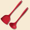 Conjunto de Espátula de Silicone e Concha de Sopa com 2 Peças, Espátula Totalmente Coberta de Silicone, Espátula Estilo Chinês, Ferramenta de Cozinha, Antiaderente, Resistente a Altas Temperaturas, Anti-Escaldante