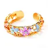 Pulseira Feminina Luxuosa com Artesanato de Esmalte Vintage, Design Vazado de Flor de Peônia, Pulseira Aberta, Anel Colorido de Alto Padrão Atacado