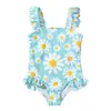 Traje de baño de una pieza nuevo para niñas y niños europeos y americanos, estampado floral femenino, dulce y lindo, traje de baño infantil de dibujos animados Amazon