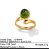 Anillo abierto de acero inoxidable transfronterizo, diseño vintage con turquesa, acero de titanio chapado en oro de 18K, anillo para mujer al por mayor