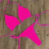 Biquíni sexy de duas peças para mulheres, estilo europeu e americano, com amarração no pescoço, conjunto de três peças multicolorido ajustável