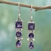 Brincos Europeus e Americanos de Venda Quente com Formato Geométrico Inlaid com Diamante Roxo Lavanda Brincos Femininos Modernos e Simples Atacado