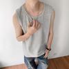 Chaleco Deportivo Bordado con Patrón Oscuro de Rayos para Hombre Verano Americano Alta Calle Guapo Camiseta sin Mangas Chaleco de Fitness Singlet