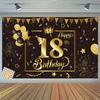 Amazon Nueva Tela de Bandera Tema Negro Dorado Decoración de Cumpleaños Banner Feliz Cumpleaños Fondo de Fotografía Tela de Bandera