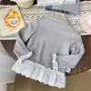 25 Ropa de Otoño e Invierno para Niñas Encaje Todo en Uno Terciopelo Media Cuello Alto Manga Larga Camiseta Ropa Interior de Terciopelo para Bebé Top Engrosado