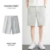 Shorts de Terno Masculino de Alta Qualidade para o Verão Calças Casuais Retrô de Comprimento Médio Calças de Cintura Meio Elástica Estilo Londres