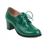 Zapatos de tacón alto para mujer con cordones, tacón grueso de charol estilo brogue L-22