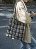 Bolso Nuevo de Cuadros de Invierno para Mujer Estilo Coreano Estilo Perezoso Gran Capacidad Estudiante Clase Viaje Diario Bolso de Hombro Bolso Tote Portátil