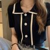 2 023 Verão Novo polo Pescoço Gelo Seda Malha T-shirt de manga curta Camisa Feminina Camisa Base Interna Solta Top