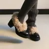 2026 Nuevos Zapatos de Tacón Alto con Punta Redonda y Piel Sintética Slip-on Mary Janes con Peluche Zapatos Pequeños de Piel Estilo Retro para Mujer Zapatos de Tacón Grueso