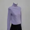 Atacado do Fabricante Outono e Inverno Suéter de Tricô Cinza Veludo Andy Gola Alta Manga Longa para Mulheres, Camisa Básica Elegante Slim Fit da Moda Emagrecedora