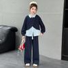 Conjunto de Ropa para Niñas 2025 Nuevo Primavera y Otoño Infantil Elegante Moderno Estilo Coreano Conjunto de Camisa Falso de Dos Piezas para Niños Mayores