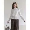 Camiseta básica de cuello medio alto negro para mujer, cuello alto de principios de otoño, capa interior de cuello medio, nuevo top ajustado 2026, estilo fino