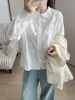 Otoño 2026 Nuevo Estilo Japonés Jacquard Bordado Cuello Solapa Camisa Cardigan Blanco Color Sólido Manga Larga para Mujer