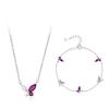Colar de borboleta rosa doce novo de prata esterlina S925, pulseira, terno, design de nicho, presente romântico para namorada