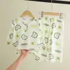Pijamas de Algodón y Seda para Niñas, Ropa de Casa de Manga Larga Fina de Verano, Conjuntos de Ropa de Algodón y Seda para Niñas y Niños para Aire Acondicionado