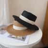 Celebridad de Internet Retro Sombrero de Copa Plano para Mujer Verano Vacaciones Junto al Mar Sombrilla Francés Plano Playa Protector Solar Sombrero de Paja Fresco