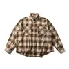 Camisa a Cuadros con Solapa y Bolsillo de Manga Larga Estilo Retro Americano Confuciano y Menciano para Hombre Otoño Holgada Moderna Marca Versátil Chaqueta Casual