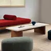 Mesa de Centro de Travertino Natural Estilo Wabi-Sabi Mesa para Sala de Estar de Villa Minimalista Italiana Mesa de Centro de Madeira Maciça e Mármore