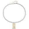 Collar de perlas de imitación brillante, hermoso y de moda estilo ins europeo y americano, aleación, colgante rectangular de tarot incrustado con diamantes, cadena para suéter para mujer