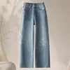 Pantalones de mezclilla jacquard con diseño de mariposa de alta resistencia para mujer, nueva colección primavera/otoño 2026, diseño estilo europeo, de cintura alta, pierna recta, pierna ancha