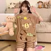 Pijama de Verano para Mujer 2026 con Almohadillas en el Pecho, Manga Corta de Algodón Fino, Shorts, Adecuado para Usar al Aire Libre, Conjunto de Ropa para el Hogar